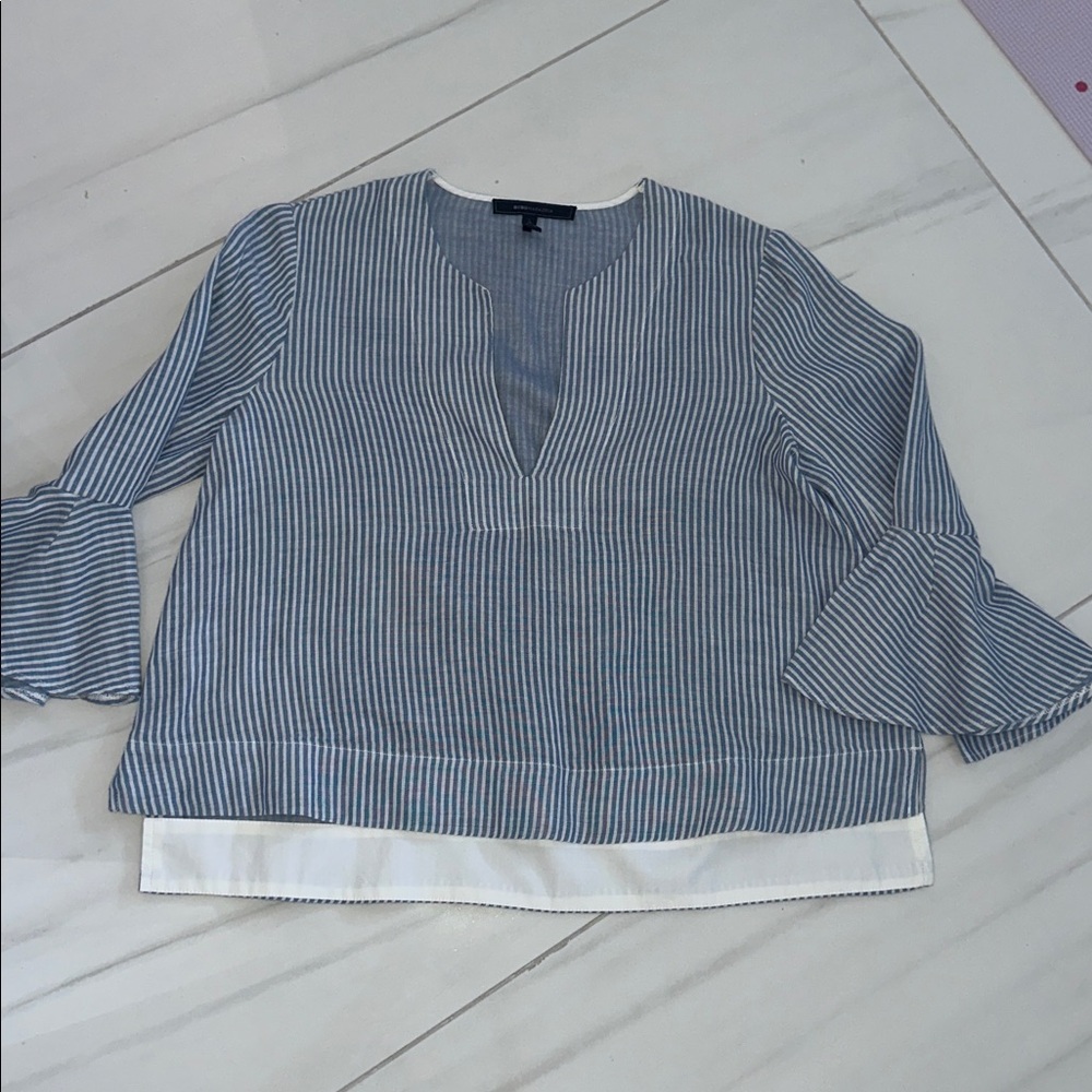 BCBGMaxAzria Blue and White Striped Top Flare Sleeve  Medium